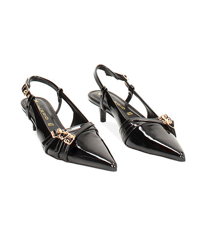 Décolleté slingback in vernice nero, tacco 4,5 cm, Valerio 1966, 2449T4582VENERO035, 002