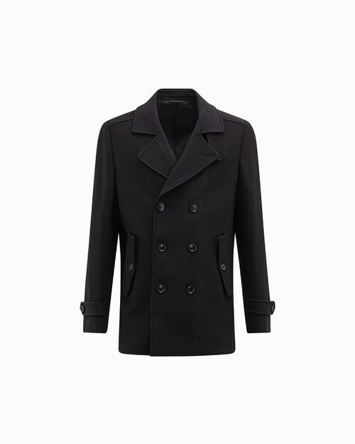 Cappotto nero doppiopetto con revers a lancia, BLACK