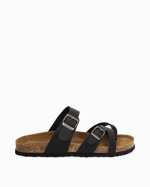 Sandali fussbett neri con fibbie argentate, BLACK
