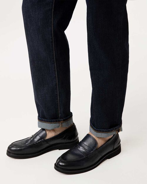 Mocassino blu navy in pelle, NAVY BLUE