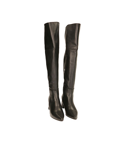 Stivali overknee neri in pelle, tacco 6 cm , Valerio 1966, 20L6T2503PENERO035, 002