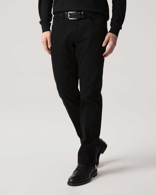 Jeans neri regular fit con bottoni a vista, BLACK