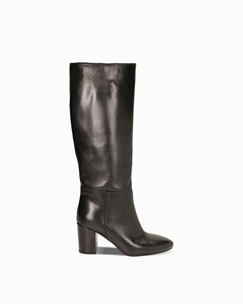 Stivali neri in pelle, tacco 7,5 cm, BLACK