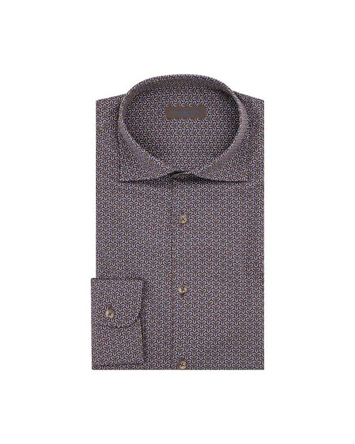 Camicia testa di moro in cotone microfantasia, DK BROWN