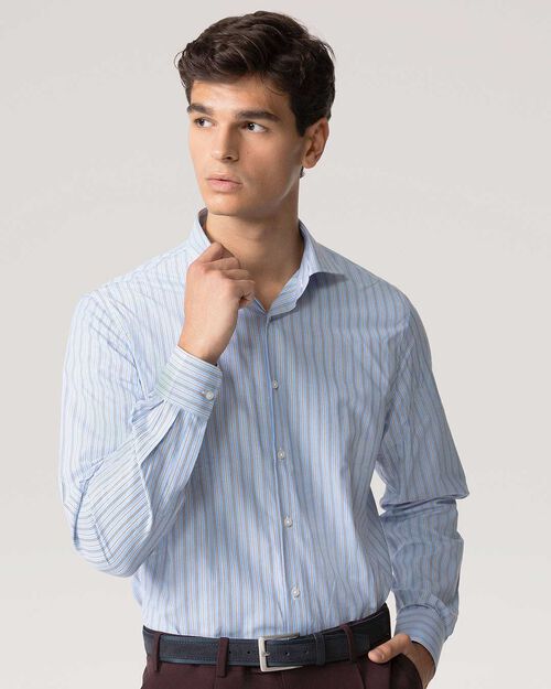 Camicia celeste in cotone a manica lunga, LT BLUE
