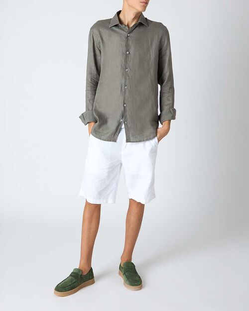 Bermuda da uomo in lino bianco, WHITE