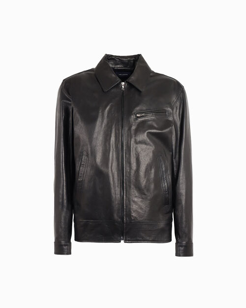 Giubbino da uomo in pelle nero, BLACK