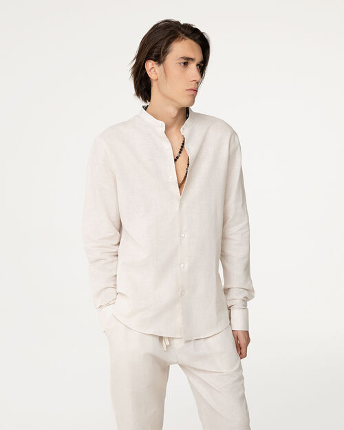 Camicia beige colletto alla coreana, BEIGE