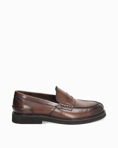 Mocassino testa di moro cuciture decorative, DK BROWN