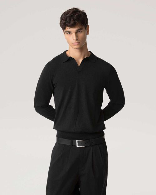 Maglione nero in poliammide girocollo, BLACK