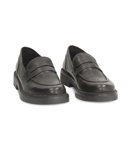 Mocassini da uomo in vera pelle nera, Valerio 1966, 2610T5209PANERO035, 002