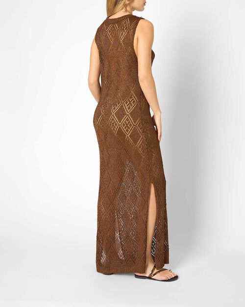 Vestito da donna in maglina color rame, con spalla larga, COPPER