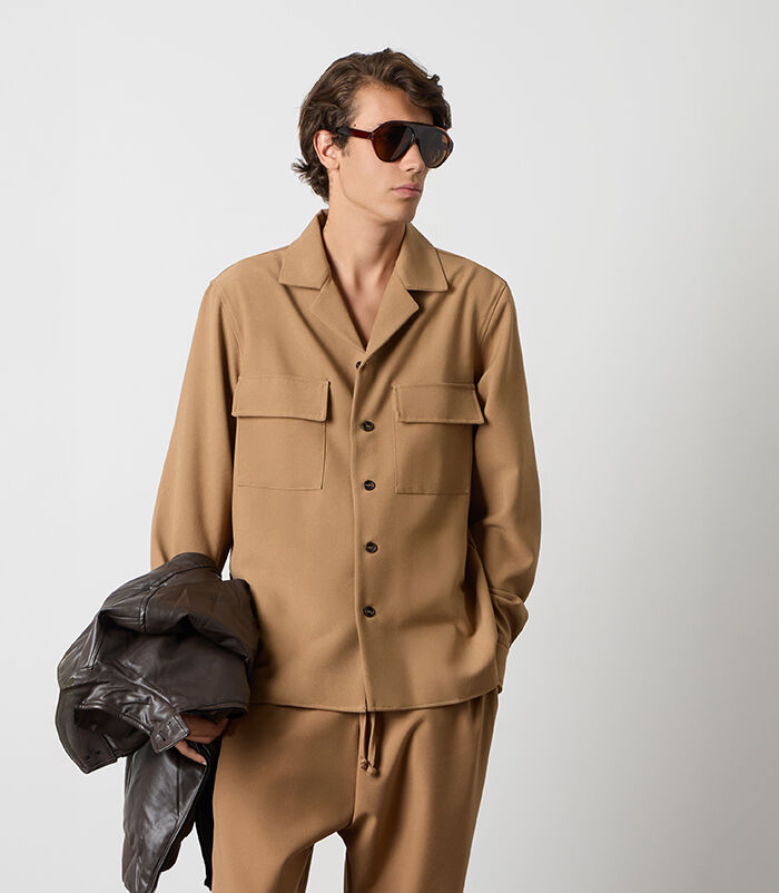 Camicia in tessuto camel da uomo, Valerio 1966, 26Z3T0213TSCAMEI