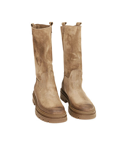 Biker boots taupe in camoscio , Valerio 1966, 20L6T1090CMTAUP035, 002