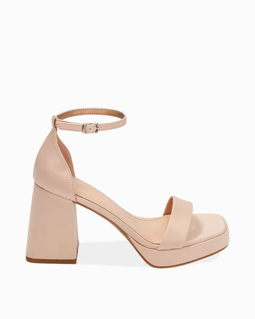 Sandali nude in raso, tacco platform 9,5 cm, NUDE