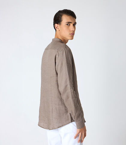 Camicia da uomo in lino con collo alla coreana fango, Valerio 1966, 25Z3T2301LNFANG38, 002