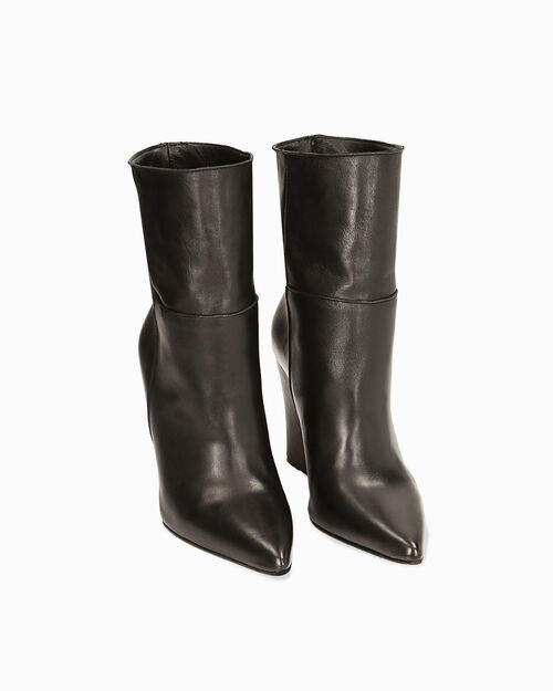 Stivaletti neri in pelle, zeppa 9,5 cm, BLACK