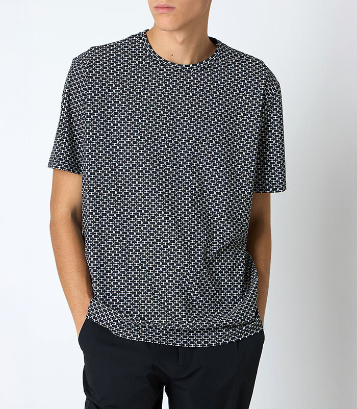 T-shirt da uomo stretch bianco-nero, Valerio 1966, 25R1T2412TSBINE48