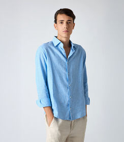 Camicia da uomo in lino celeste, Valerio 1966, 25Z3T2302LNCELE40, 001 preview