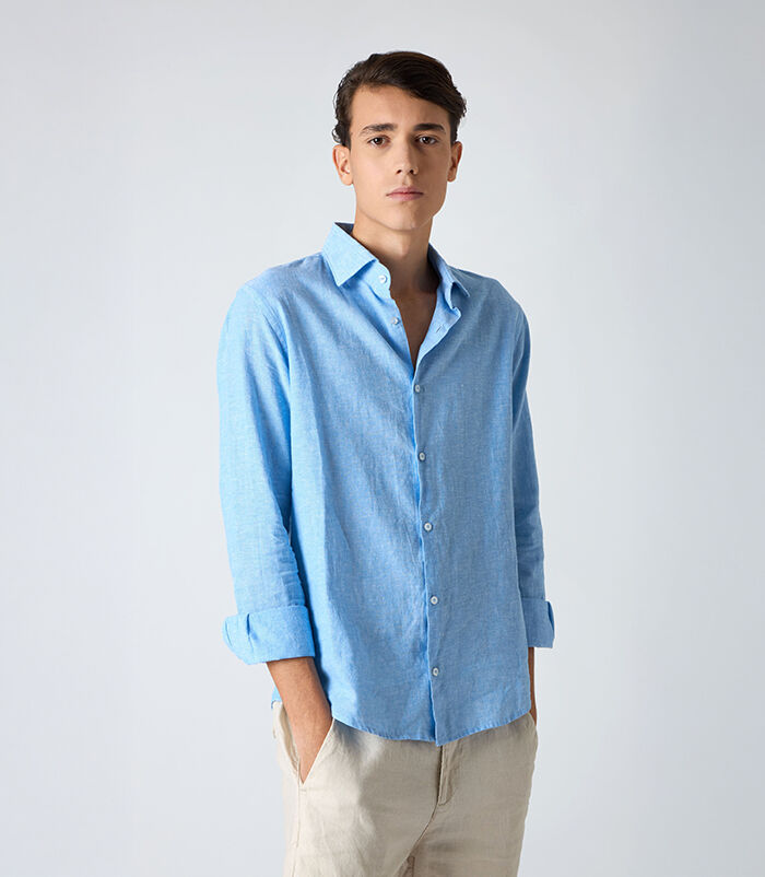 Camicia da uomo in lino celeste, Valerio 1966, 25Z3T2302LNCELE40