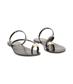 Sandali bassi da donna in laminato nero, Valerio 1966, 2549T6816LMNERO036, 003 preview