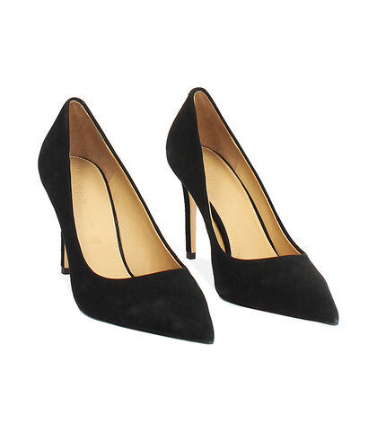 Décolleté in camoscio nero con tacco di 9 cm, Valerio 1966, 26M5T1411CMNERO035, 002