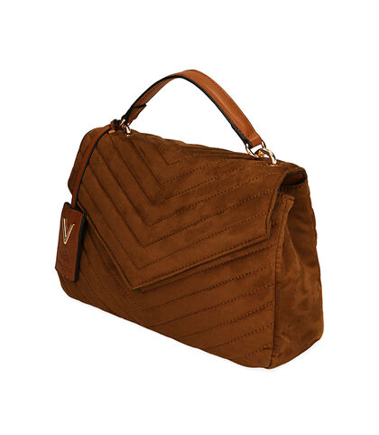 Borsa a mano cognac in microfibra matelassé, Valerio 1966, 20D2T2183MFCOGNUNI, 002