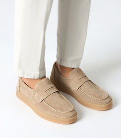 Mocassino da uomo in camoscio beige con fondo crepes, Valerio 1966, 25U6T9808CMBEIG041, 002 preview