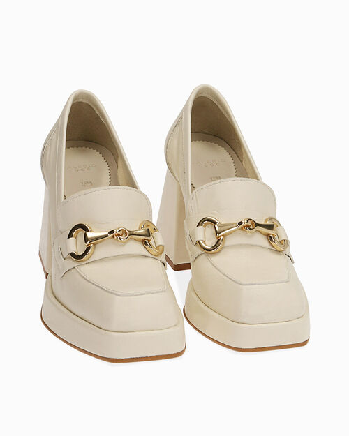 Mocassini platform panna in pelle, tacco 9 cm, CREAM