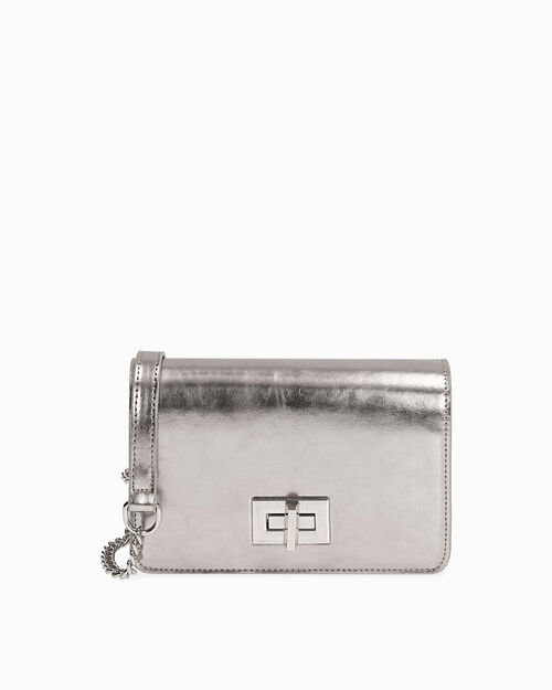 Borsa a tracolla laminata argento, SILVER