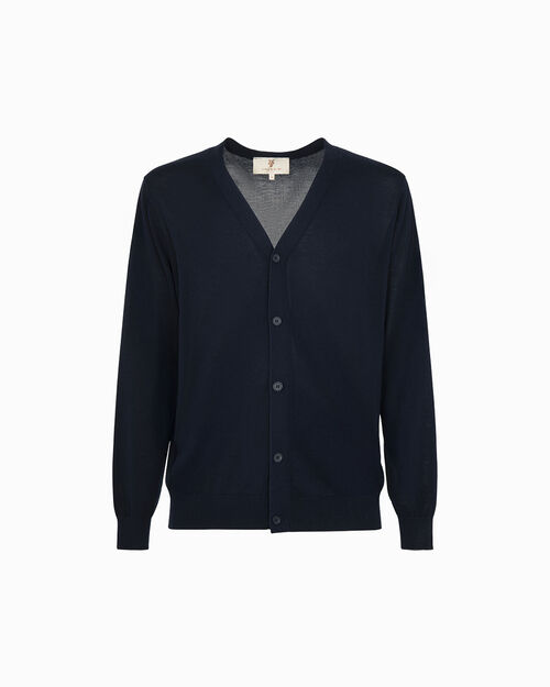 Cardigan blu con collo a v, BLUE
