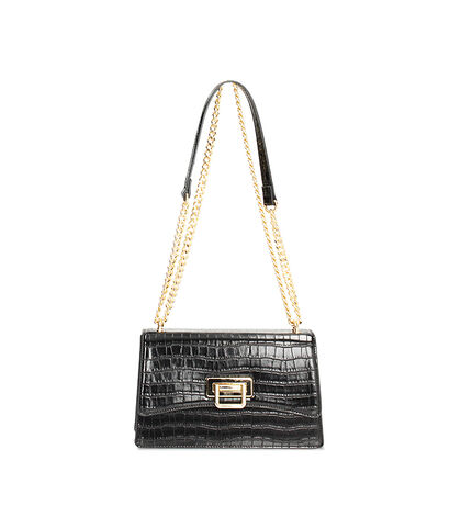 Borsa a tracolla da donna con stampa cocco nera, Valerio 1966, 2551T6393CCNEROUNI, 001