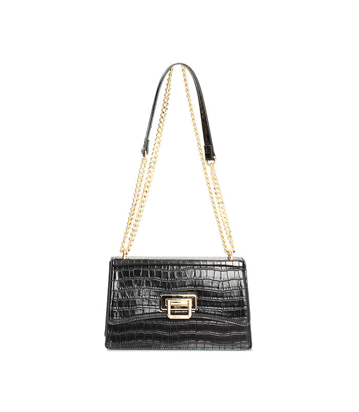 Borsa a tracolla da donna con stampa cocco nera, Valerio 1966, 2551T6393CCNEROUNI