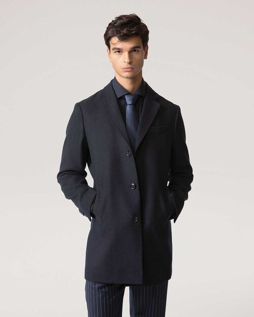 Cappotto blu chiusura a tre bottoni, BLUE