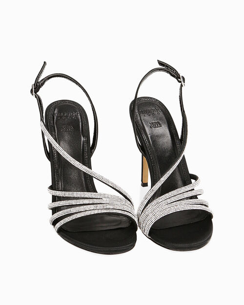 Sandali neri in raso, tacco 10,5 cm, BLACK