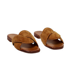 Sandalo basso da donna in camoscio cognac, Valerio 1966, 2572T3932CMCOGN036, 003 preview