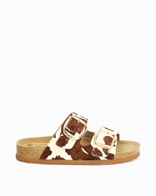 Sandali bassi da donna con stampa animalier marrone, 