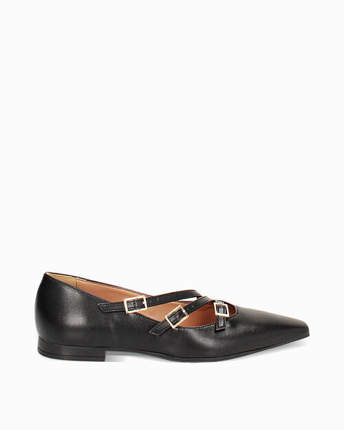 Ballerine nere a punta con fibiette, BLACK