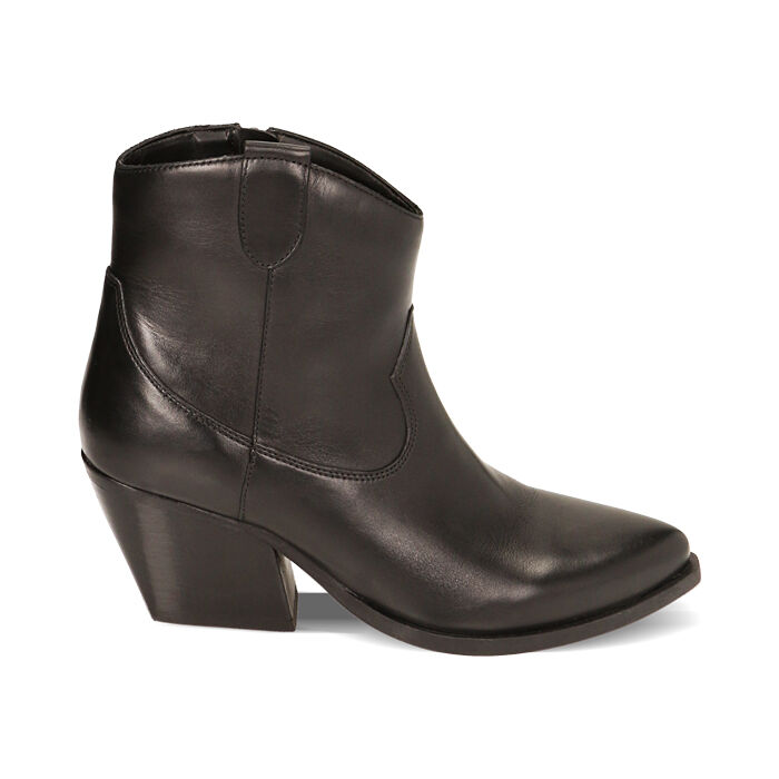 Stivaletti texani neri in pelle tacco 7 4 cm