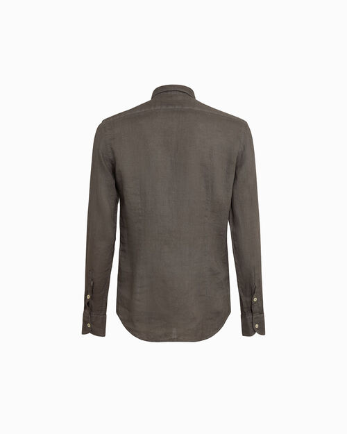 Camicia marrone lino, BROWN