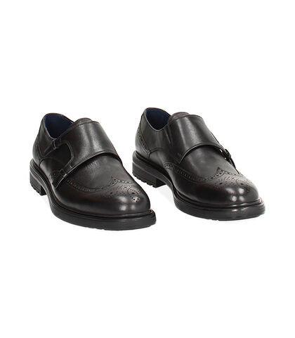 Stringate monk-strap nere in pelle, Valerio 1966, 24U6T3812PENERO039, 002