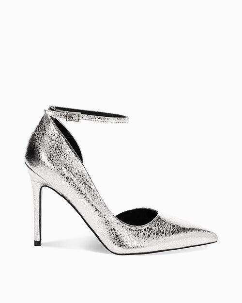D&eacute;collet&eacute; open shank laminate argento, tacco 10,5 cm, SILVER