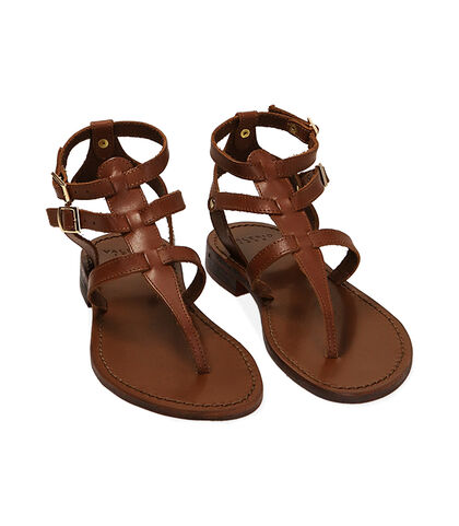 Sandali infradito cognac in pelle, Valerio 1966, 21B8T4022PECOGN035, 002