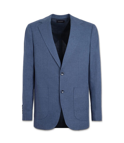 Giacca da uomo di lino blu, Valerio 1966, 25R1T2438LNBLUE42, 001