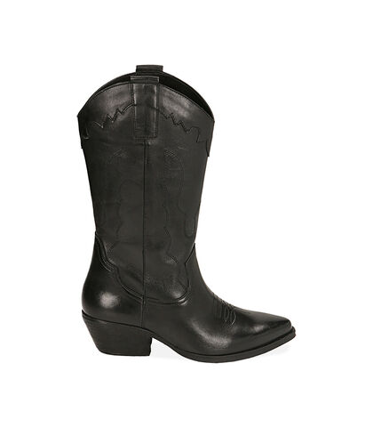 Stivali texani neri in pelle, tacco 5,5 cm, Valerio 1966, 21B8T0812PENERO035, 001