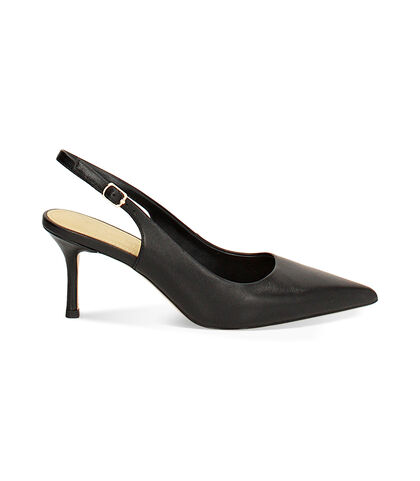 Décolleté slingback donna in pelle nera, Valerio 1966, 25M5T0601PENERO035, 001
