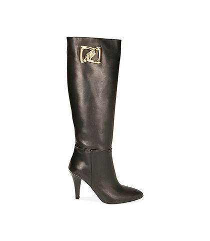 Stivali neri in pelle, tacco 8,5 cm , Valerio 1966, 20A5T9000PENERO035, 001