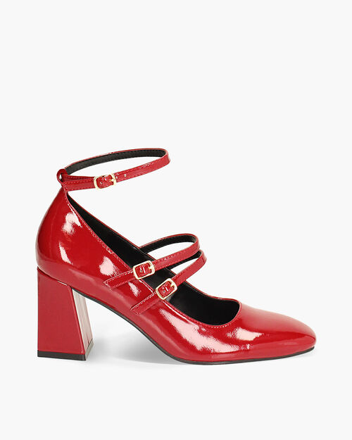 D&eacute;collet&eacute; rosse in vernice con stringhe, tacco 7,5 cm, RED