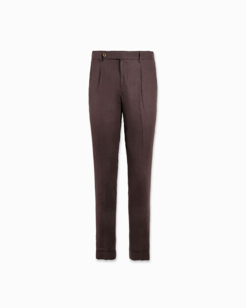 Pantaloni da uomo eleganti in lino marroni, BROWN