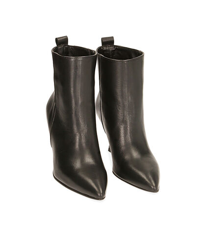 Ankle boots neri in pelle, tacco 9 cm , 20L6T4020PENERO035, 002